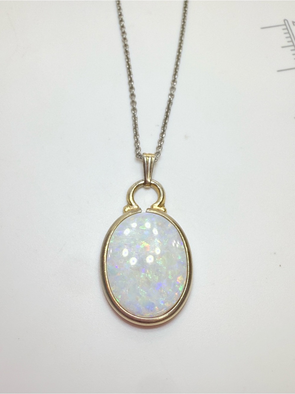 Vintage Opal Pendant Necklace in White and Gold